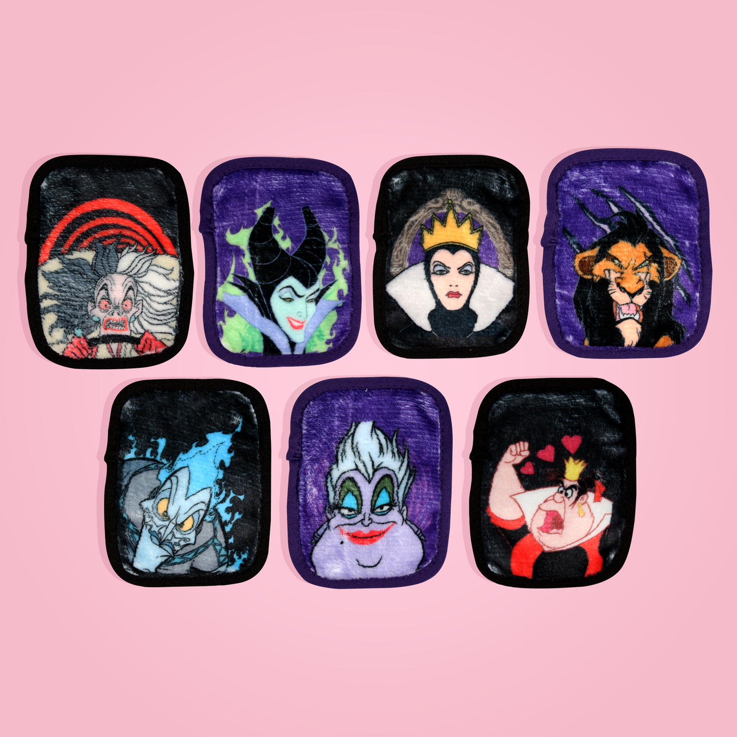 Disney Villains 7-Day Set MakeUp Eraser cloths laying flat.