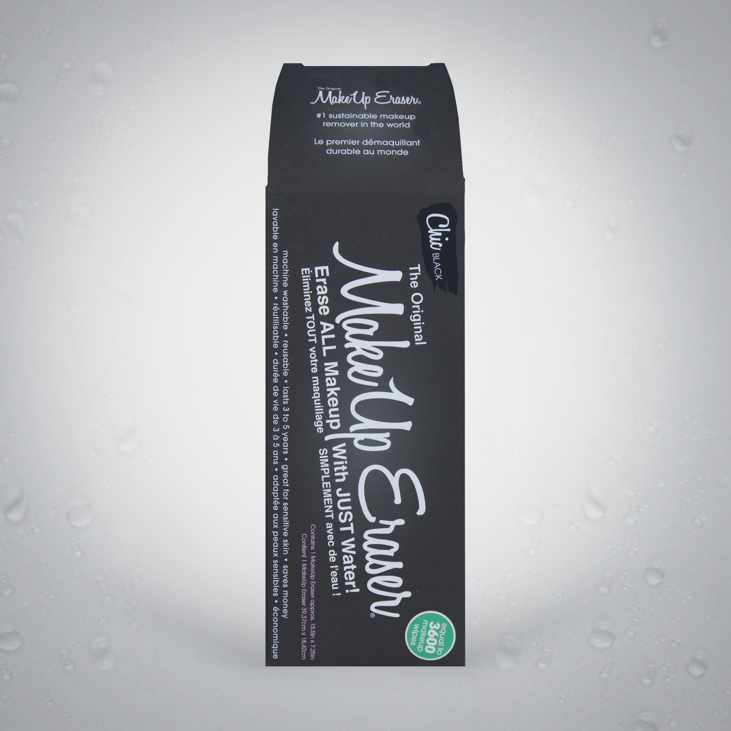 Front of Chic Black MakeUp Eraser packaging.