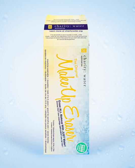 Front of charity: water MakeUp Eraser packaging.