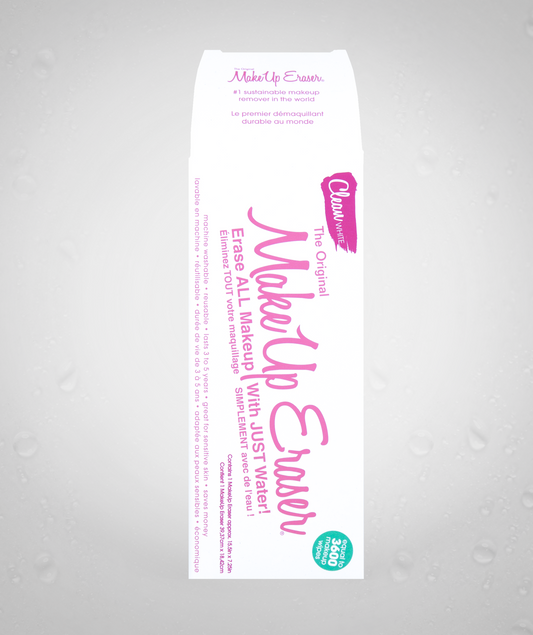 Front of Clean White MakeUp Eraser packaging.